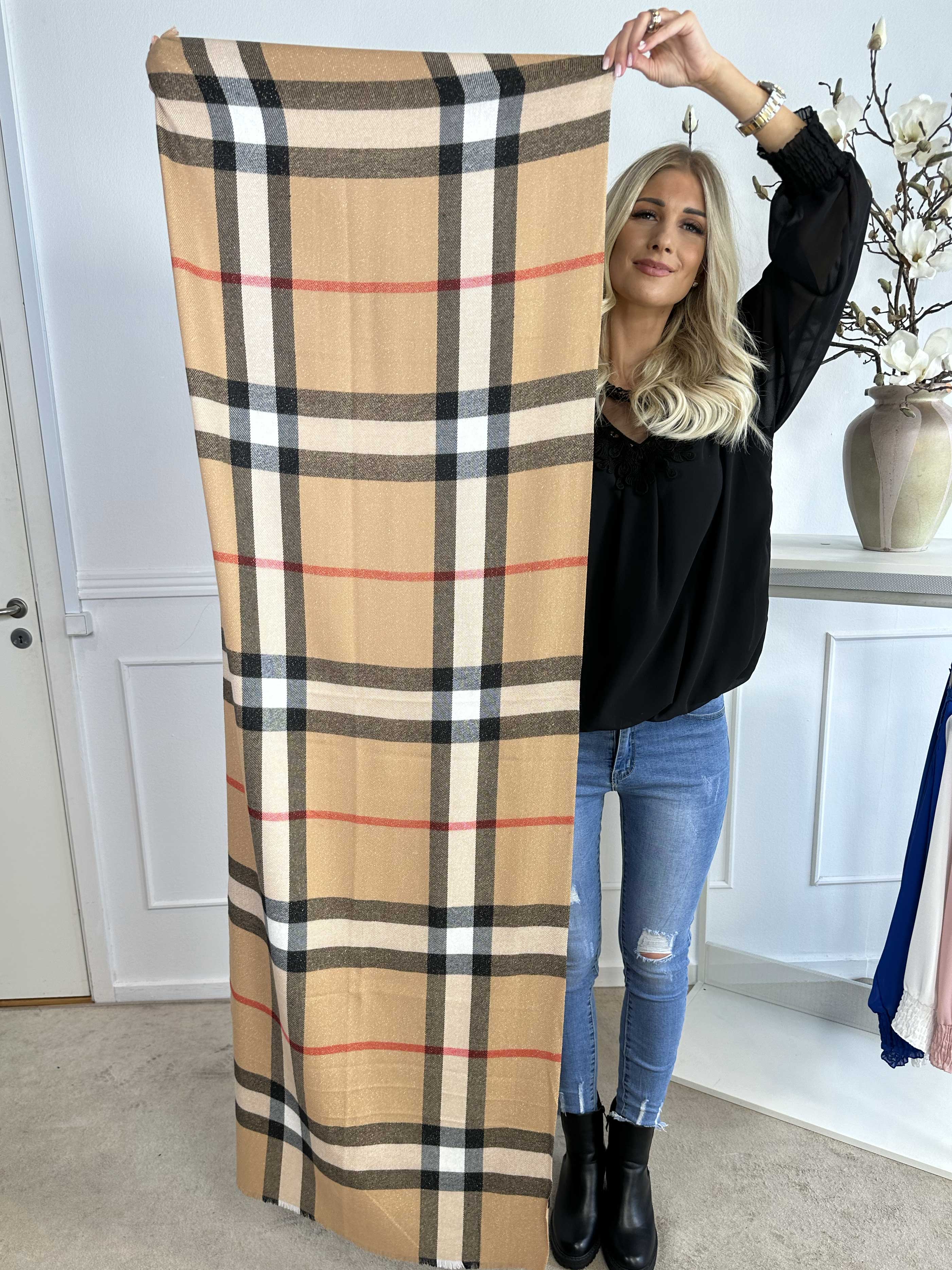 Tatyana - Blødt ternet tørklæde med glimmertråde